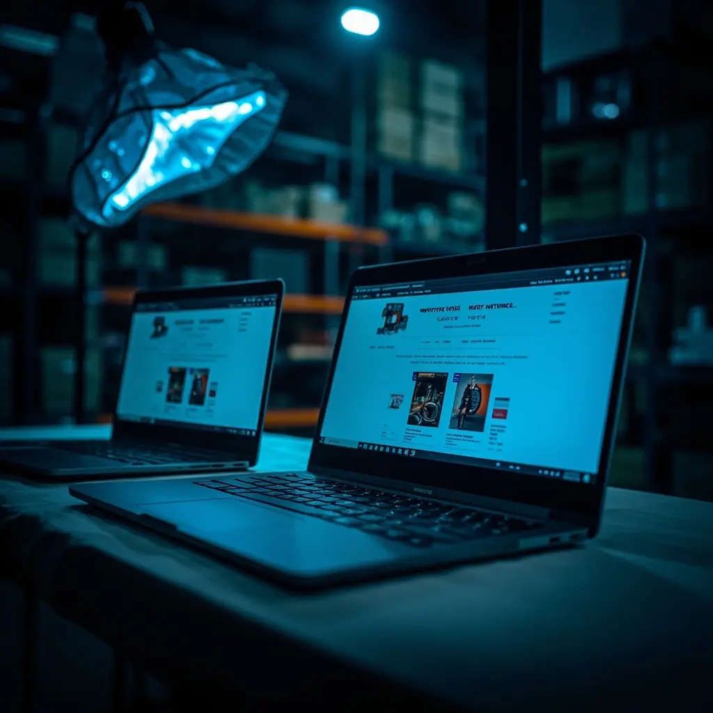 E-commerce studio with online store on screen