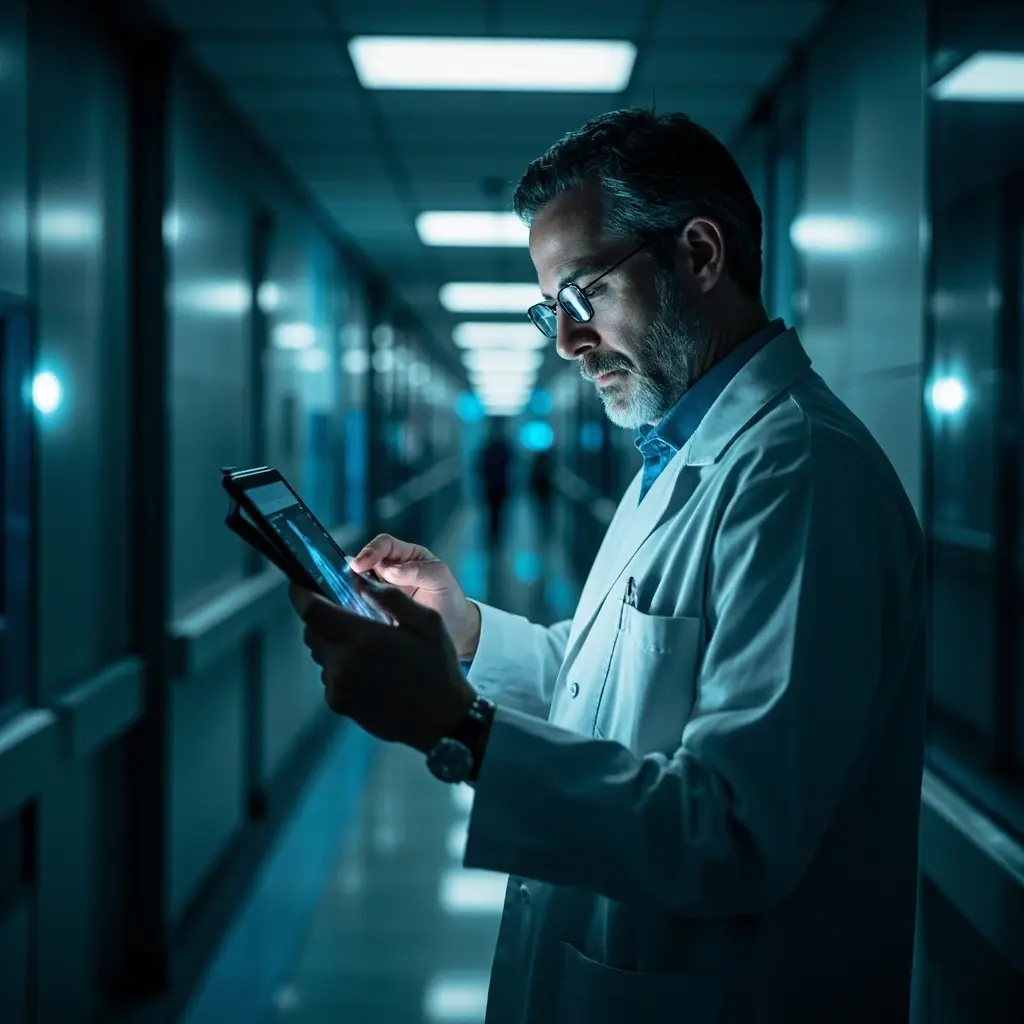 Doctor reviewing a scan on a tablet