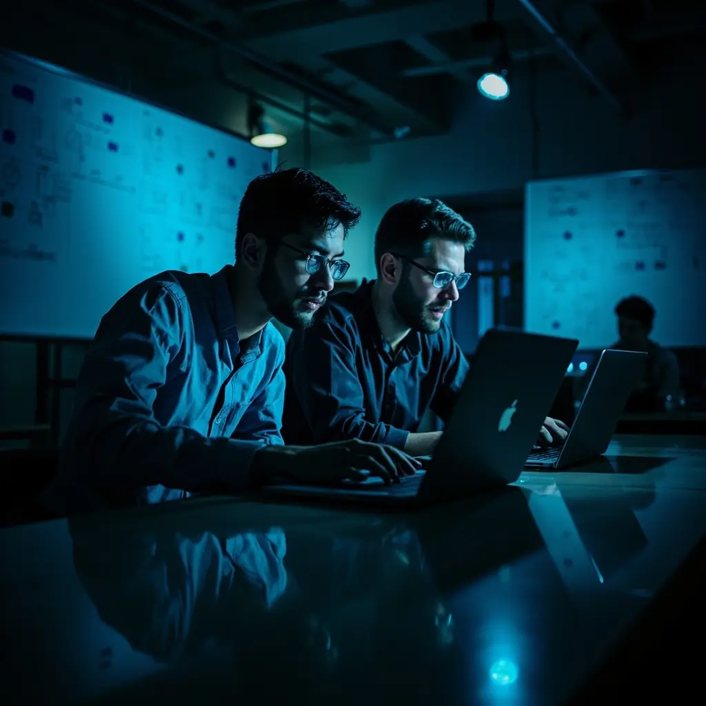 Startup founders working late