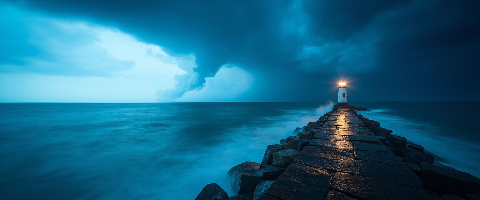 A lighthouse in an ultrawide 21:9 composition