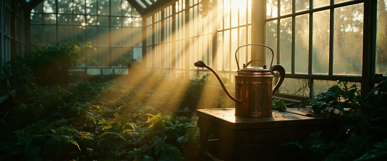 A glass greenhouse at dawn, generated by HiMegia