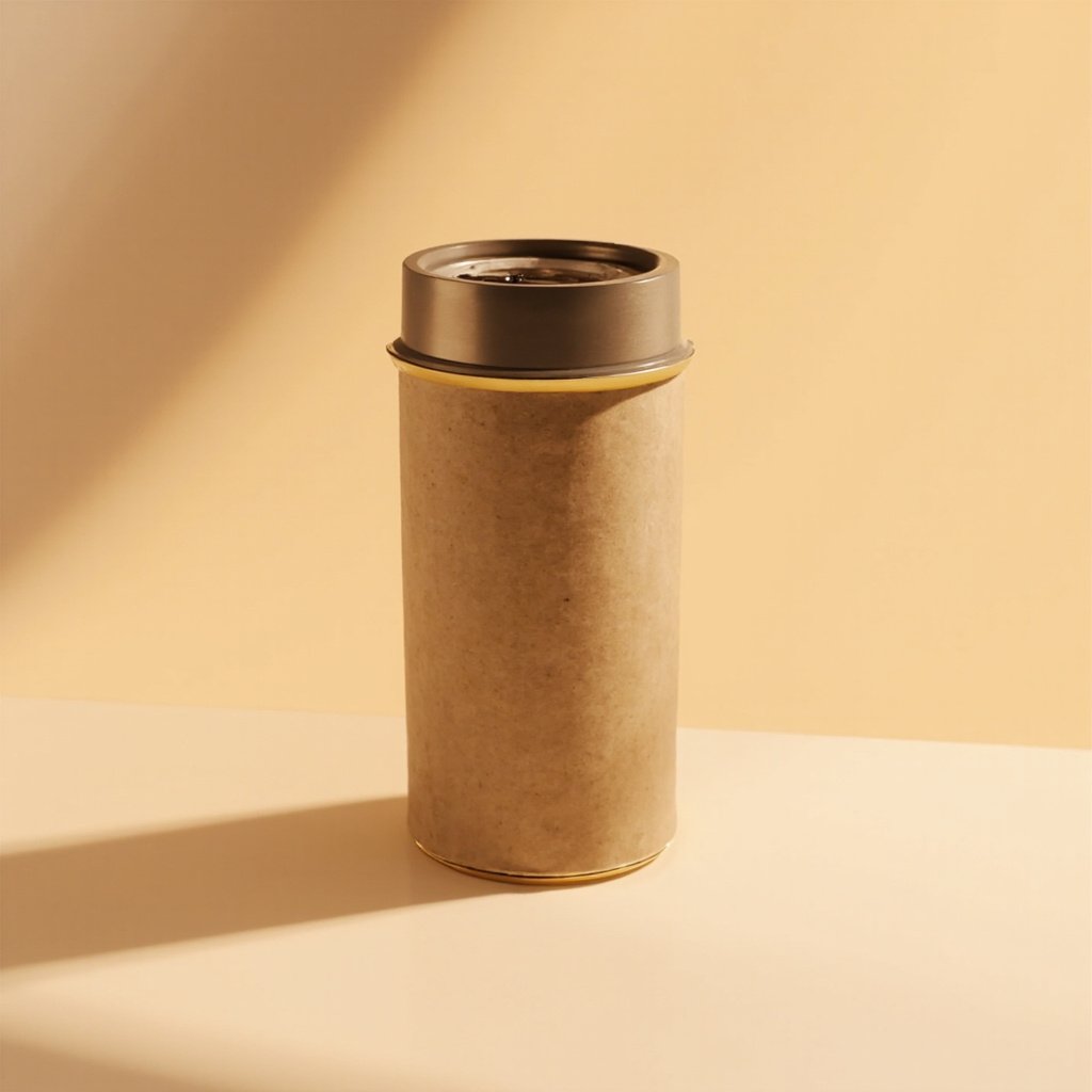 A 3D render of kraft paper coffee packaging