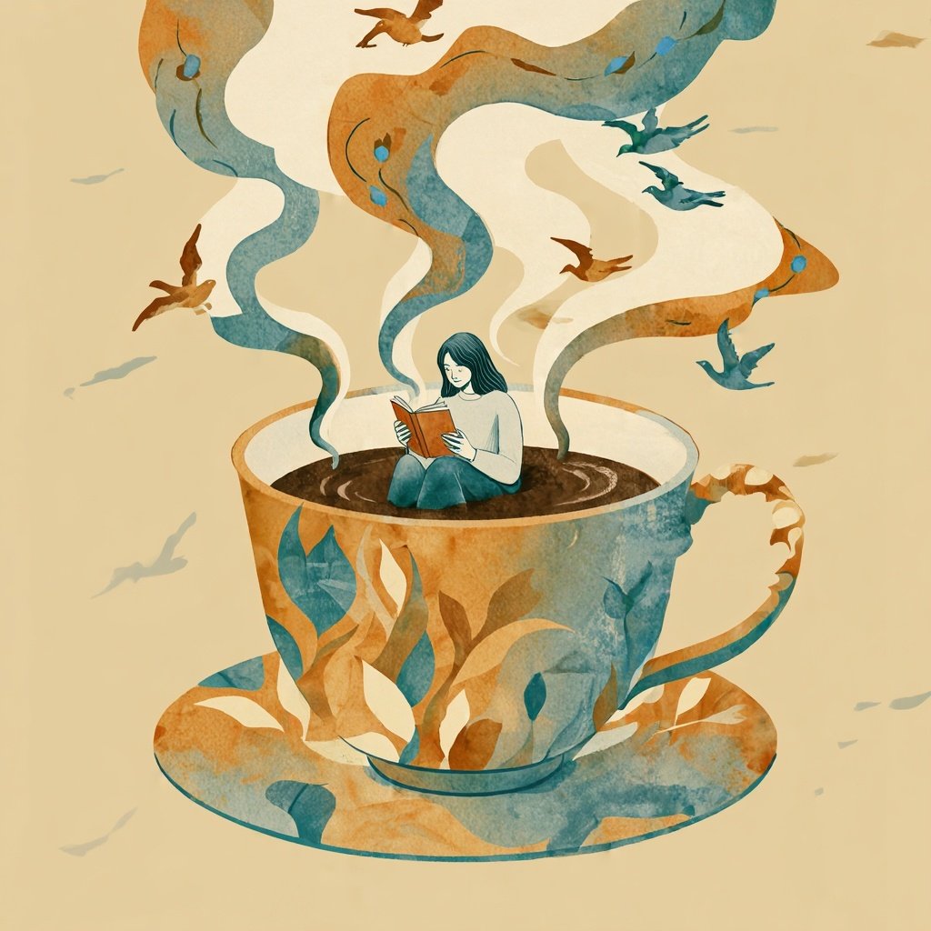 An editorial illustration in a three-color palette